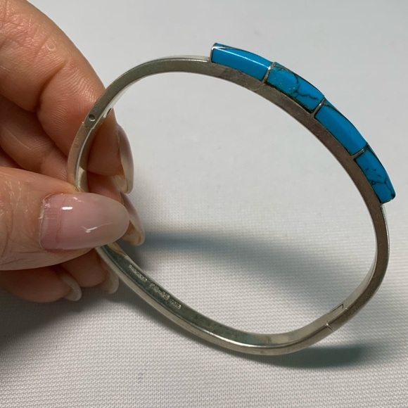 Jewelry - #043 Vintage Mexico  950 Sterling silver and turquoise bangle/052024-BRC0040